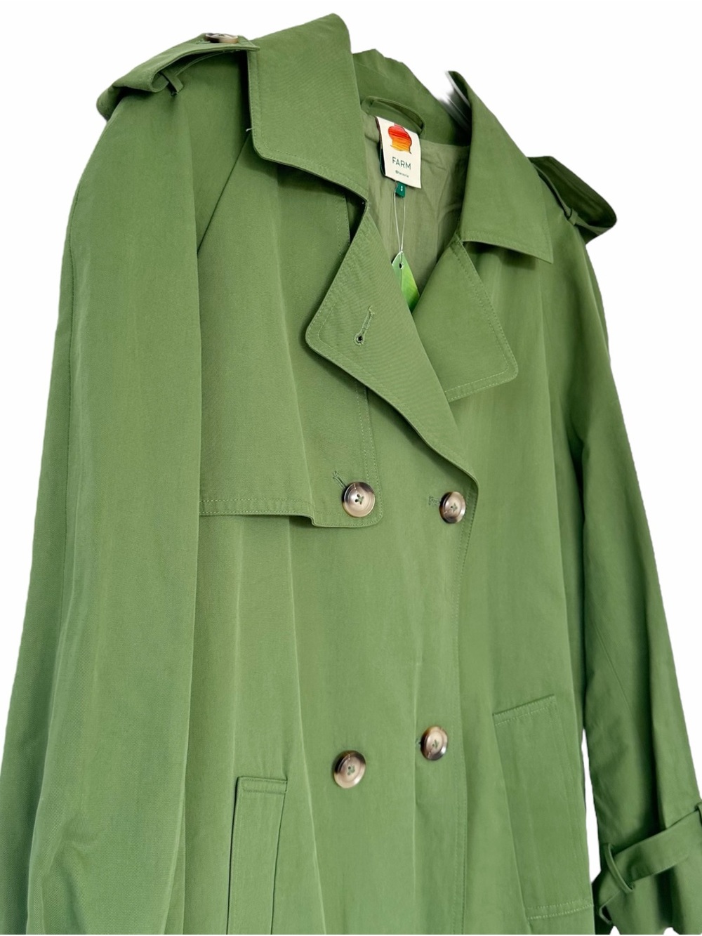 NWT Farm Rio Double Breasted Green Cotton Blend Trench Coat Size S - Picture 5 of 15